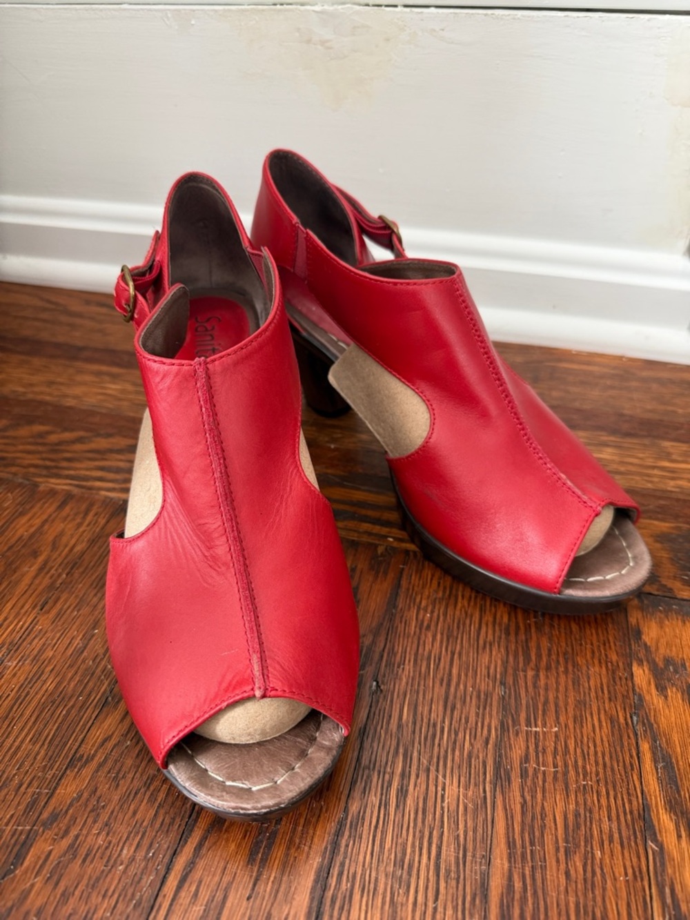 Sanita Red Peep-Toe Platform Sandals